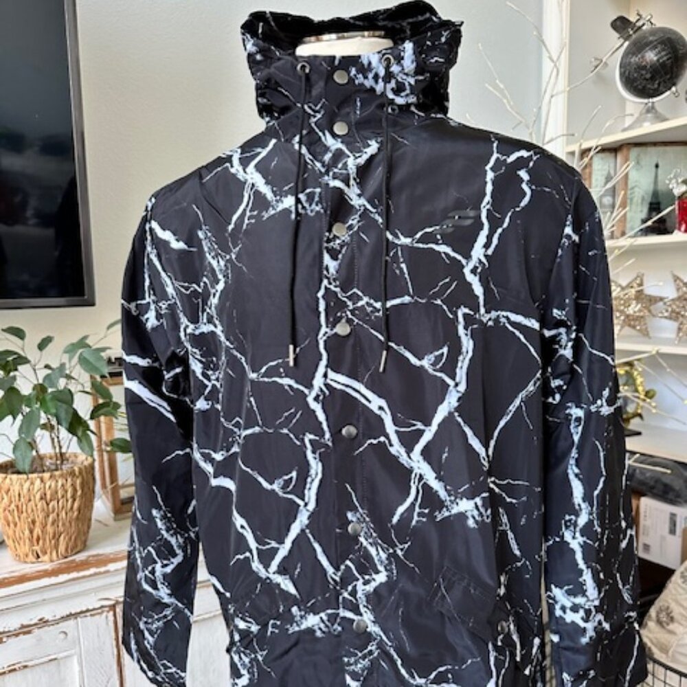 FITWEAR NWT Sz L (10) The Lush Windbreaker/Full Zip/Black & White Marbled Jacket